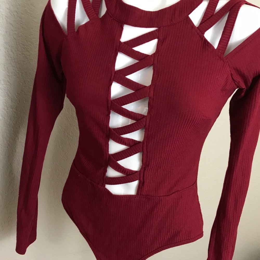 Windsor Burgundy Long Sleeve BodySuit- Size Medium